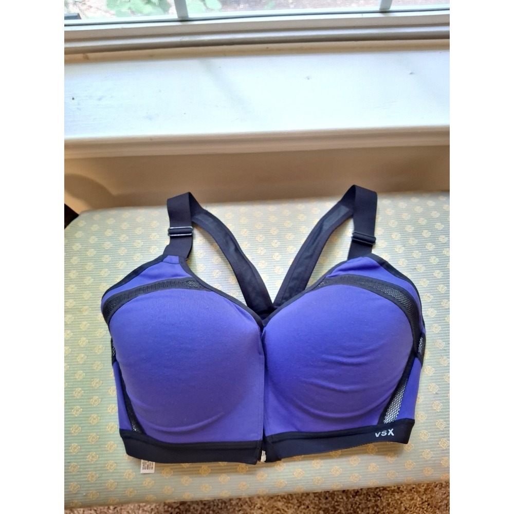 Victorias Secret Sport Purple Lined Underwire Front Zip Racerback Sport Bra 34DD